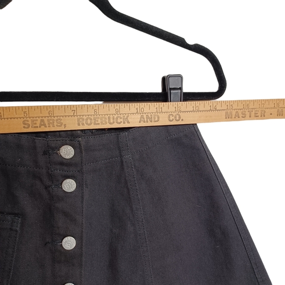VTG BAXIS Silver Button Front Scallop Hem A Line Circle Black Denim Skirt 11 - Picture 6 of 7